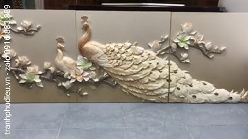 Tranh phù điêu composite chim công hoa mẫu đơn - tranh phù điêu 3D chim công đẹp - quay trực tiếp