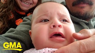 Dad turns baby's cries into laughs with this funny trick