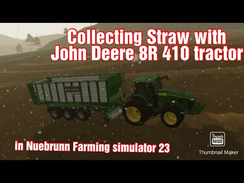 Collecting Straw with John Deere 8R 410 tractor in Nuebrunn Farming simulator 23