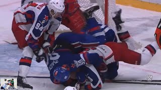 Потасовка СКА и ЦСКА в конце первого периода