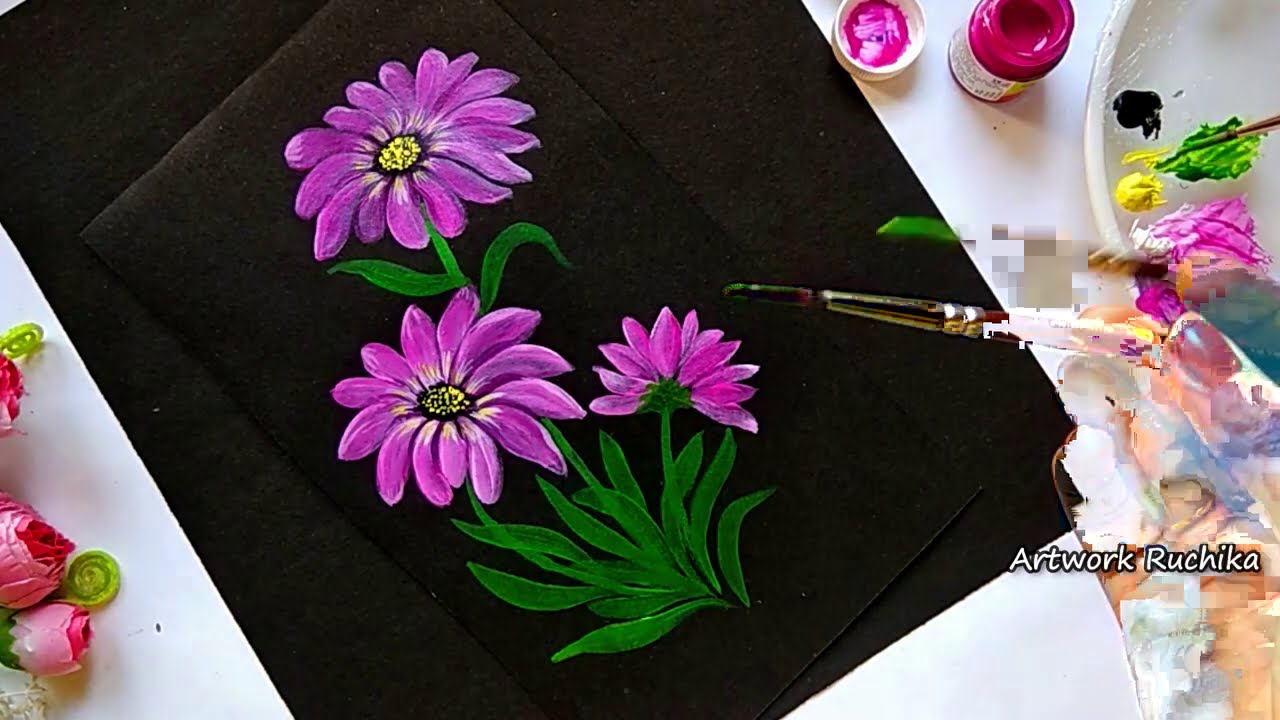 Easy Flower Painting Tutorial | Very Simple Acrylic Flower ...