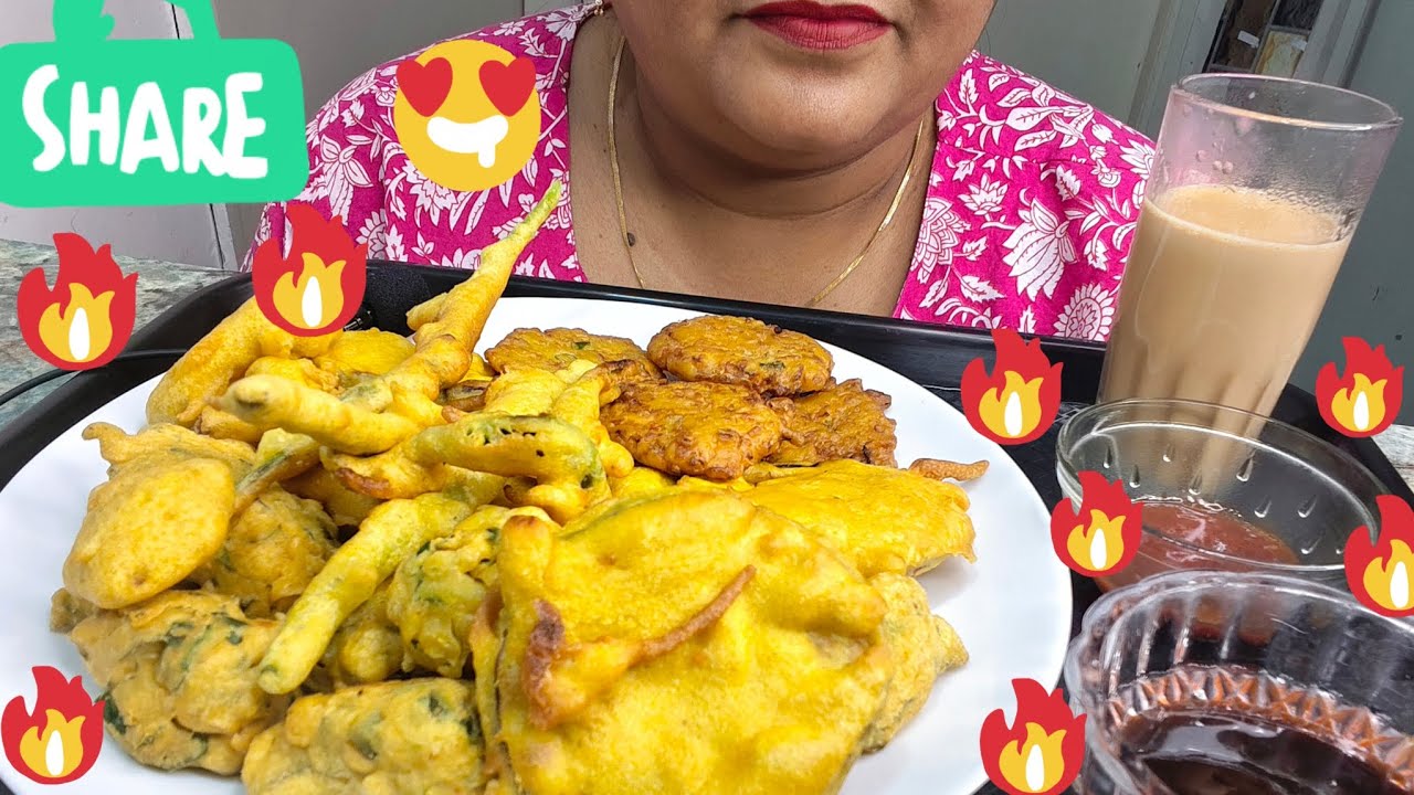 ASMR: EATING SPICY ALL MIX PAKORA WITH CHAI🔥#asmr#viralfood#mukbang#food#eatingvideos#asmreating 