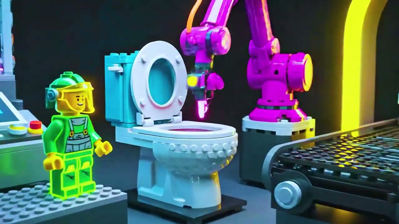 LEGO WC Assembly Line in Glowing Colors 🚽⚡NEON Bathroom Factory