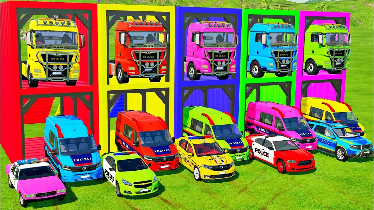 TRANSPORTING ALL POLICE CARS and AMBULANCE EMERGENCY VEHICLES WITH MERCEDES POLICE TRUCKS! FS22