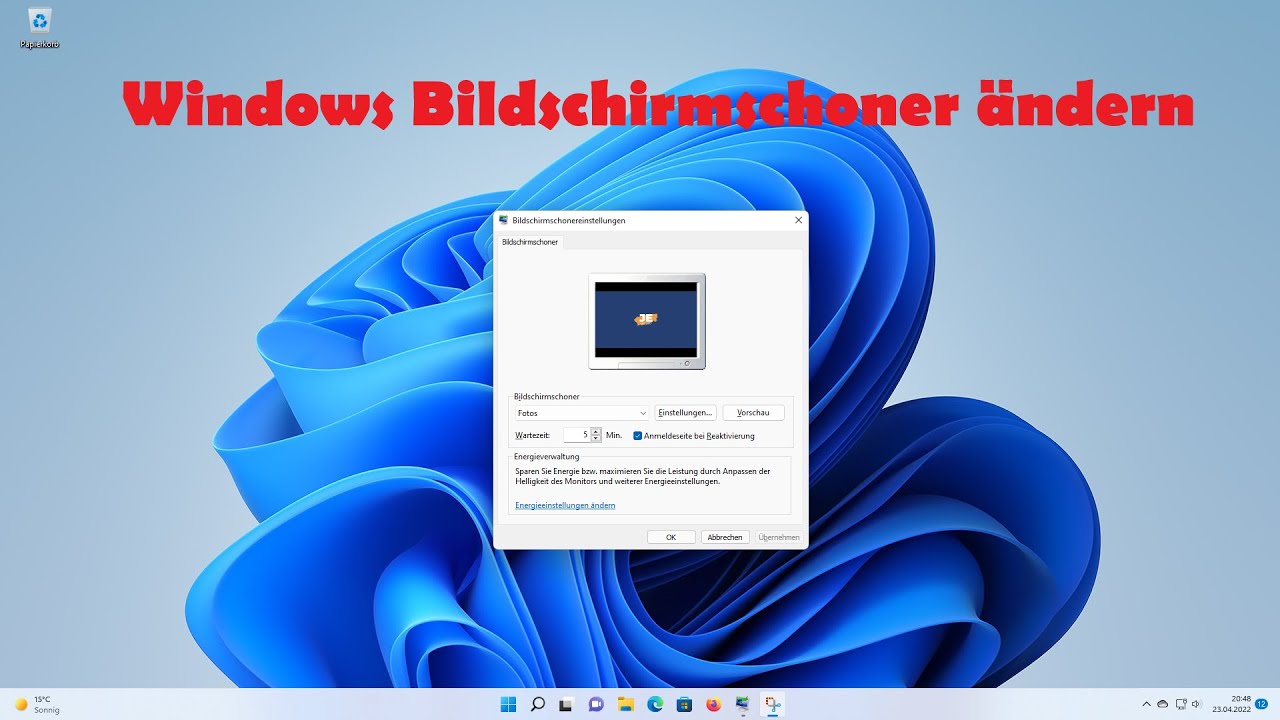 Windows Bildschirmschoner ändern - YouTube