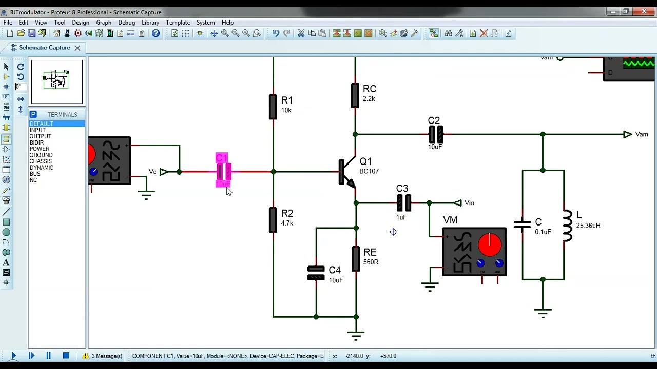 AM modulator with BJT transistor design and simulation
