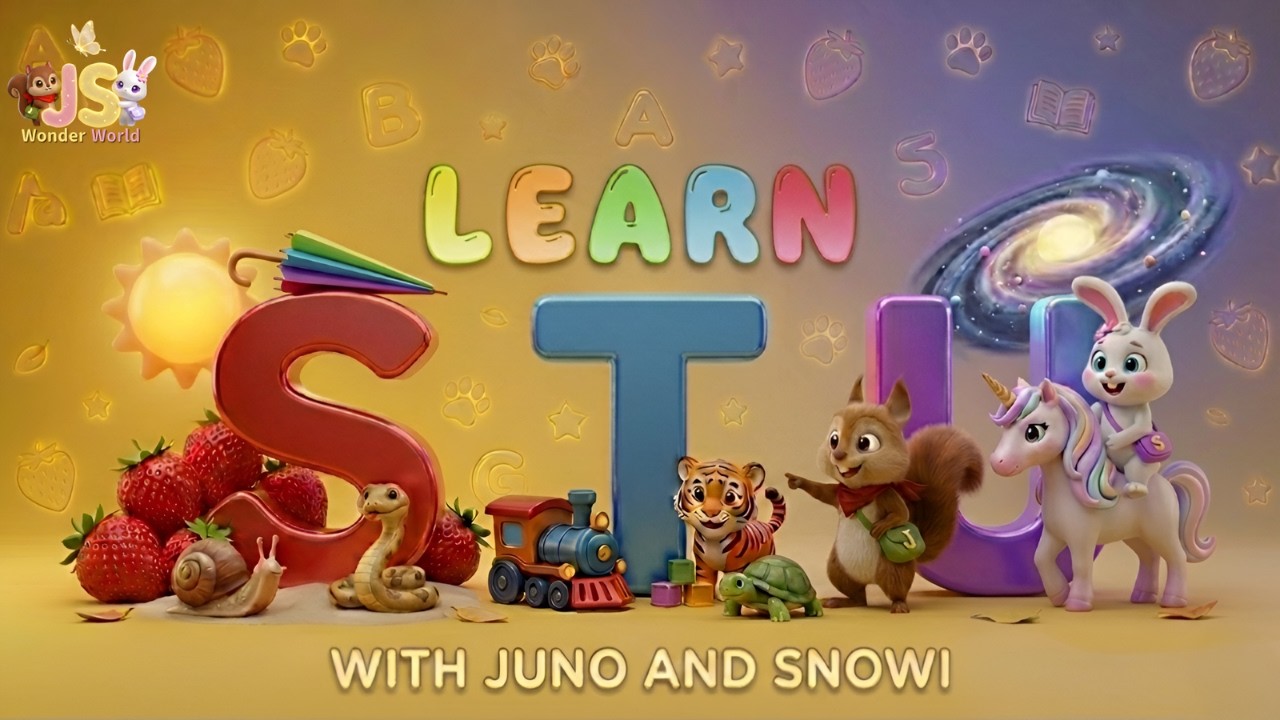 Phonics Song for Kids | Learn Alphabets S, T, U | 3D Cartoon ABC Song  | Juno & Snowi