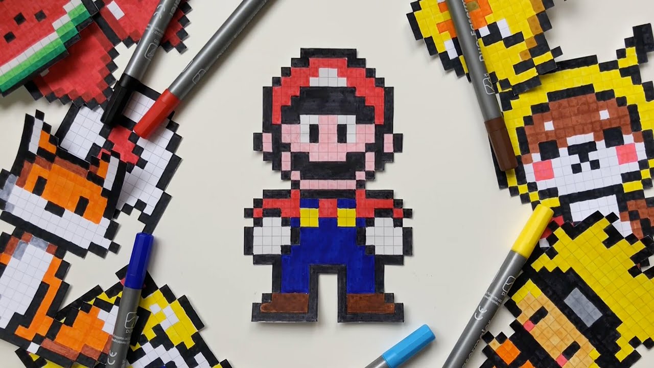 How To Draw Mario Pixel Art - Pixel Drawing | Pixel Art Tutorial Step ...