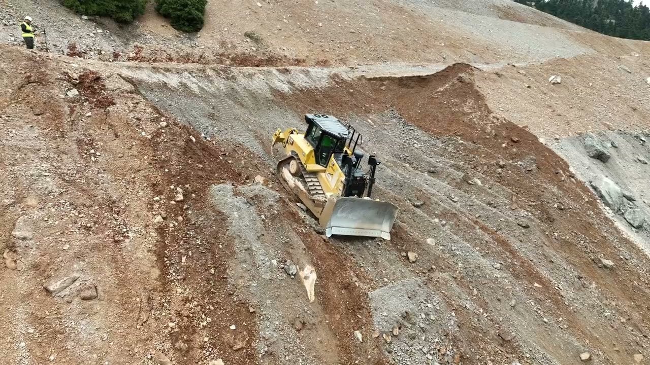 Brand New Caterpillar D7 Bulldozer In Action, Aerial View 4k - Interkat SA