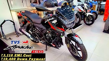 Tvs Apache RTR 160 2V Bs6 2.O😍Black Colour | Features Price EMI Cost Down Payment✔️Finance Details