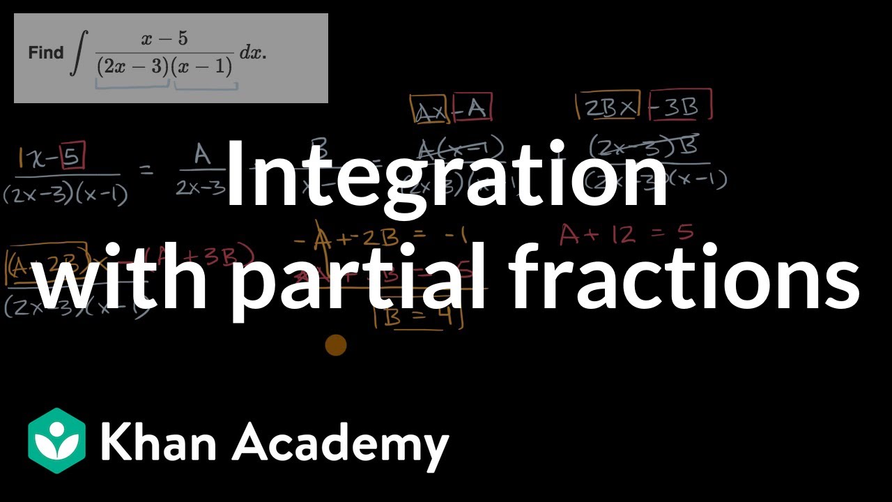 Integration With Partial Fractions Video Khan Academy