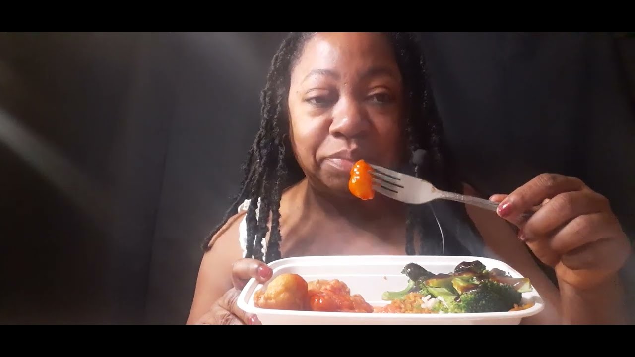 ASMR eating sweet and sour chicken