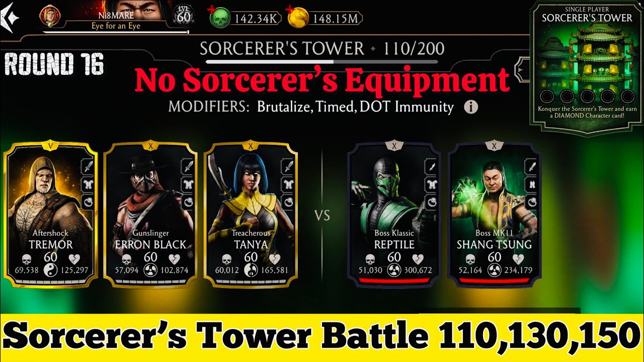 Sorcerer’s Tower Boss Battle 110,130 & 150 Fight + Reward MK Mobile | No Sorcerer’s Tower Equipment