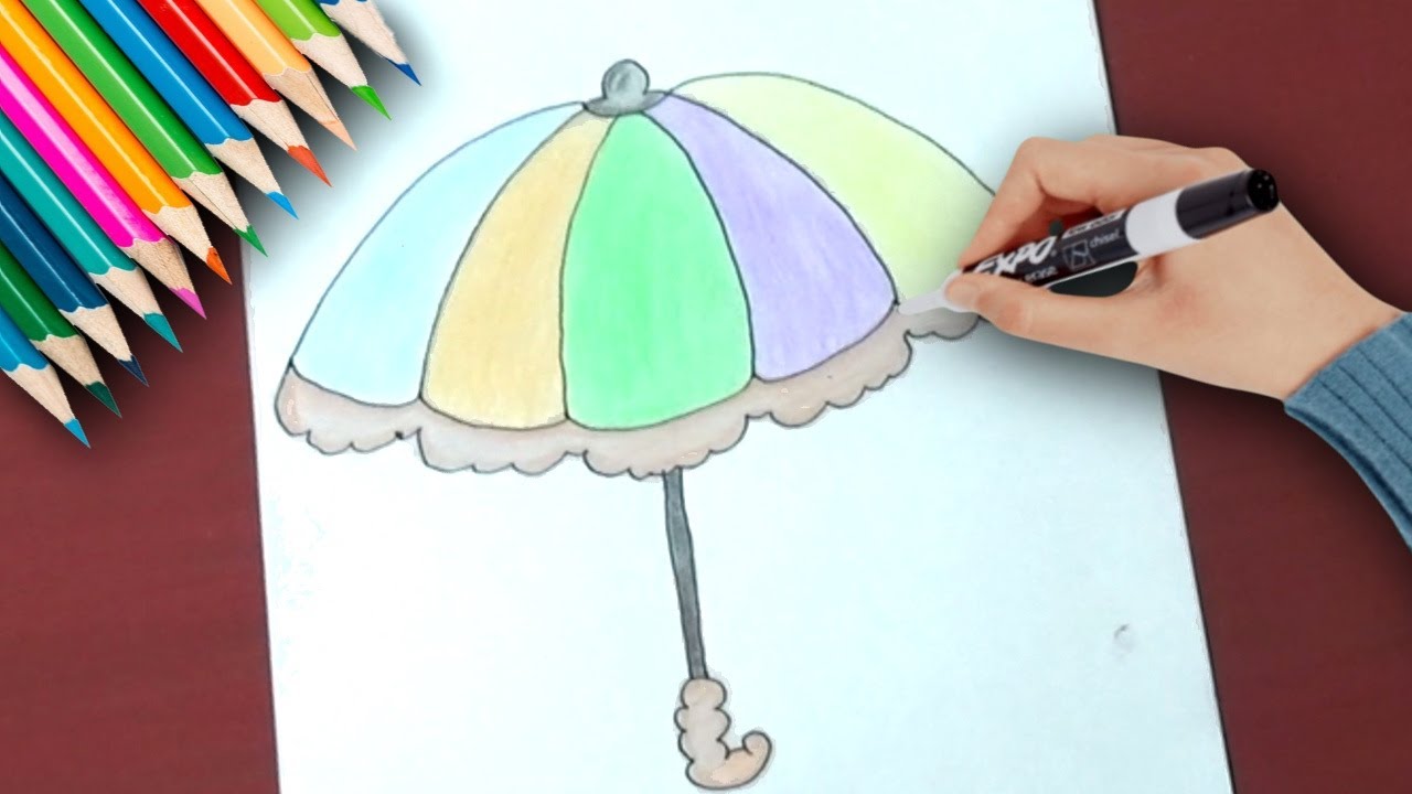 💚 Como desenhei e pintei um guarda chuva muito fofo ( DESENHO FOFO PARA DESENHAR )