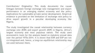 Econometric Analysis of Exchange Rate and Export Performance in a Developing Economy AEFR 74 334 348