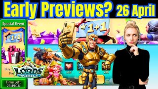 Next Reset 26 April 2026 Update FREE Rewards..  | Lords Mobile Early Preview, Packs, New Events. 