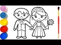 Glitter Bride and Groom Coloring Pages For Kids | Mempelai pria dan wanita Halaman Mewarnai