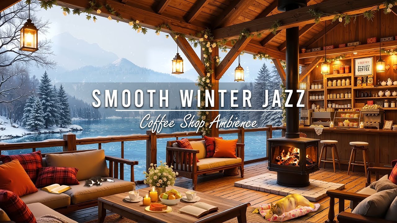 Cozy Winter Lakeside Cafe 🎅 Jazz Coffee Ambience ️ Soft Jazz Music for ...