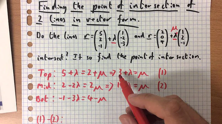 Finding the point of intersection of two lines in vector form.