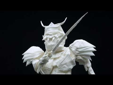 The folding process of origami Samurai Warrior