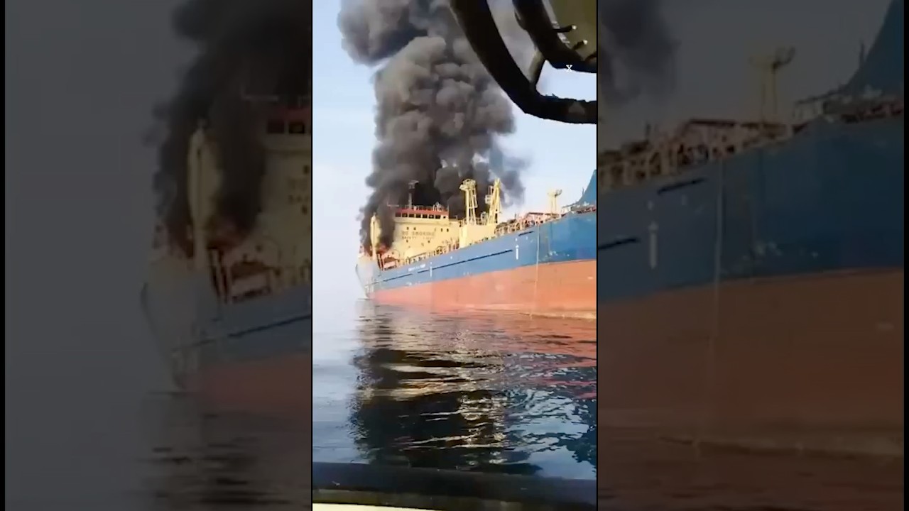 Oil tanker bursts into flames after being hit by Iranian drones in Strait of Hormuz