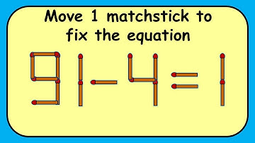 91-4=1 turn this wrong equation into correct | Match stick puzzle #405 | Puzzles with Answer
