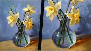 ВЕСЕННИЙ букет маслом. Как нарисовать нарциссы. SPRING bouquet painting. How to paint yellow flowers