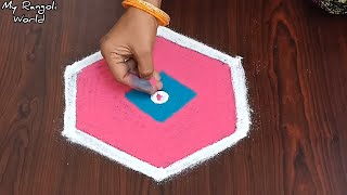 Colorful Rangoli Design with 3*2 dots | Simple Daily Kolam for Beginners | Easy Muggulu with dots