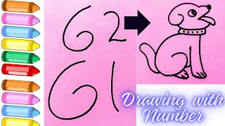 How To Draw A Dog With Numbers 6261 For Kids /Easy Dog Drawing /Step By Step
