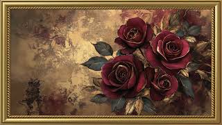 Vintage Dark Red Roses Painting | Gold Frame TV Art | Art Screensaver for TV 2 Hrs