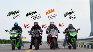 Kawasaki Zx-25r vs Ninja 400 vs Ninja 300 vs ktm rc 390 | insane battle 🔥 | top end race ⚡