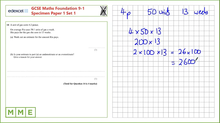 GCSE Maths EDEXCEL Specimen Set 1 Foundation     Paper 1   Q14 Estimations