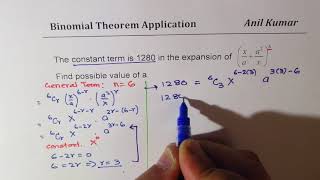 Constant Term in Binomial Expansion (x/a + a^/x)^6  is 1280 Find a