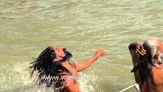 Indian Sadhus Have A Wild Time In Monsoon River Waters Slow Motion