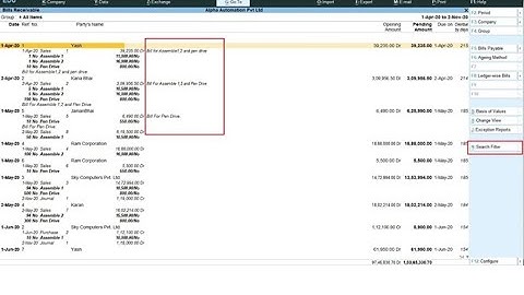Tally Add On : Narration Search in Bill Wise Outstanding Report in Tally Prime Software.