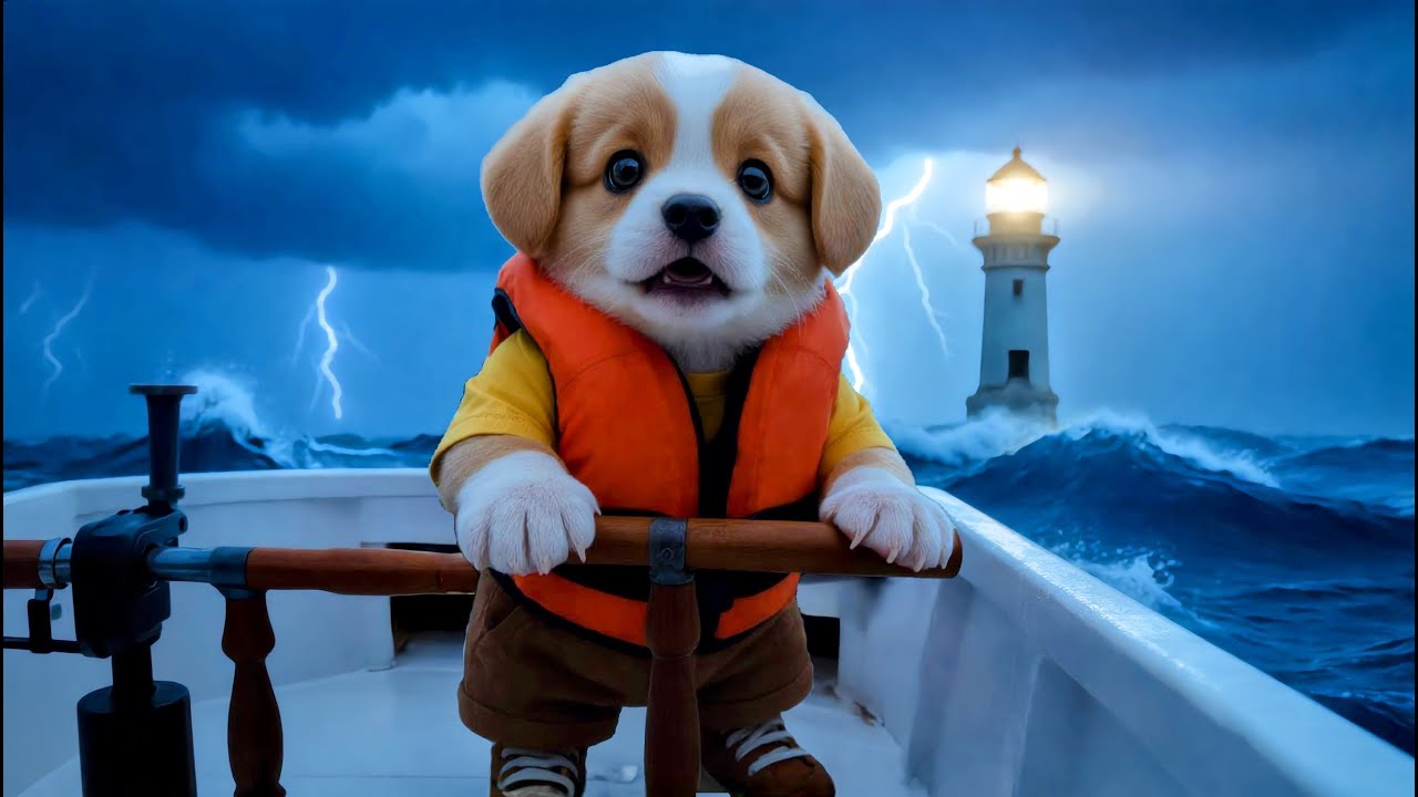 Baby Puppy Ginger & Papa Were Lost at Sea 🌊 ⛈️…Until This Small Light Saved Everything 🏮 🌊 💖