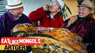 Mongolian Wrestlers Take Down Humongous Beef Brisket - Mukbang Style | Eat Like Mongols