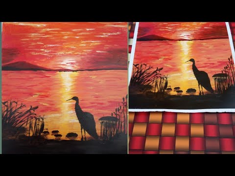 Acrylic Painting 16 Melukis sunset dengan cat  akrilik  