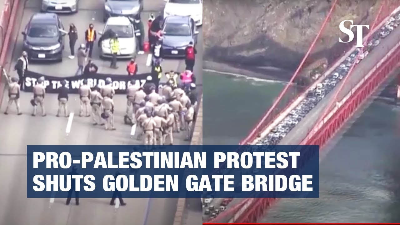 Pro-Palestinian protest shuts Golden Gate Bridge - YouTube