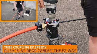 Installation of Flat Drop Cable with pusher and power drill