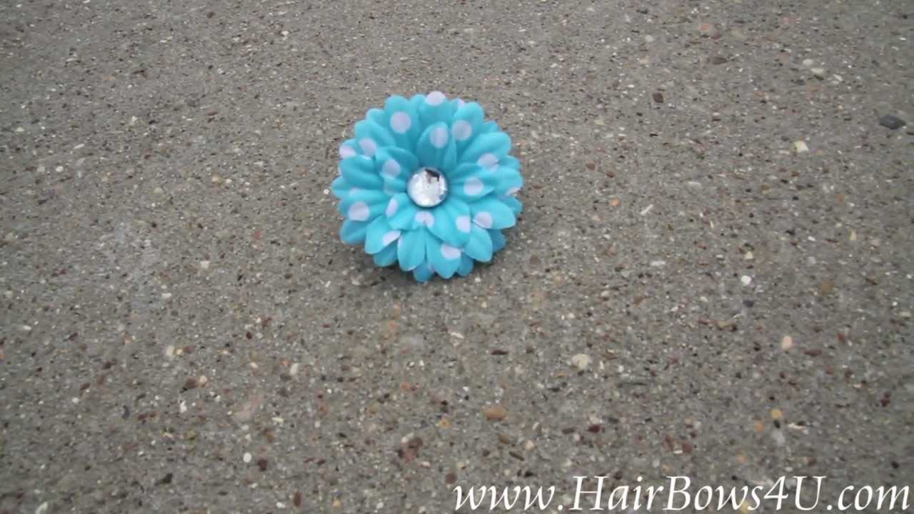Turquoise White Polka Dots Daisy Flower Hair Clip - video demo