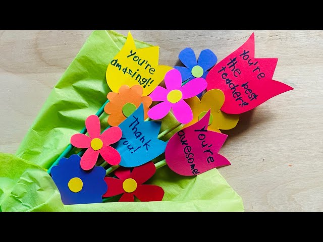 Pink Paper Flower Bouquet Gift for Teacher Thank You Origami 