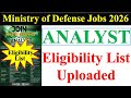 MOD Analyst Eligibility List Uploaded | MOD Analyst Screening Test Eligibility Status Updated | MOD