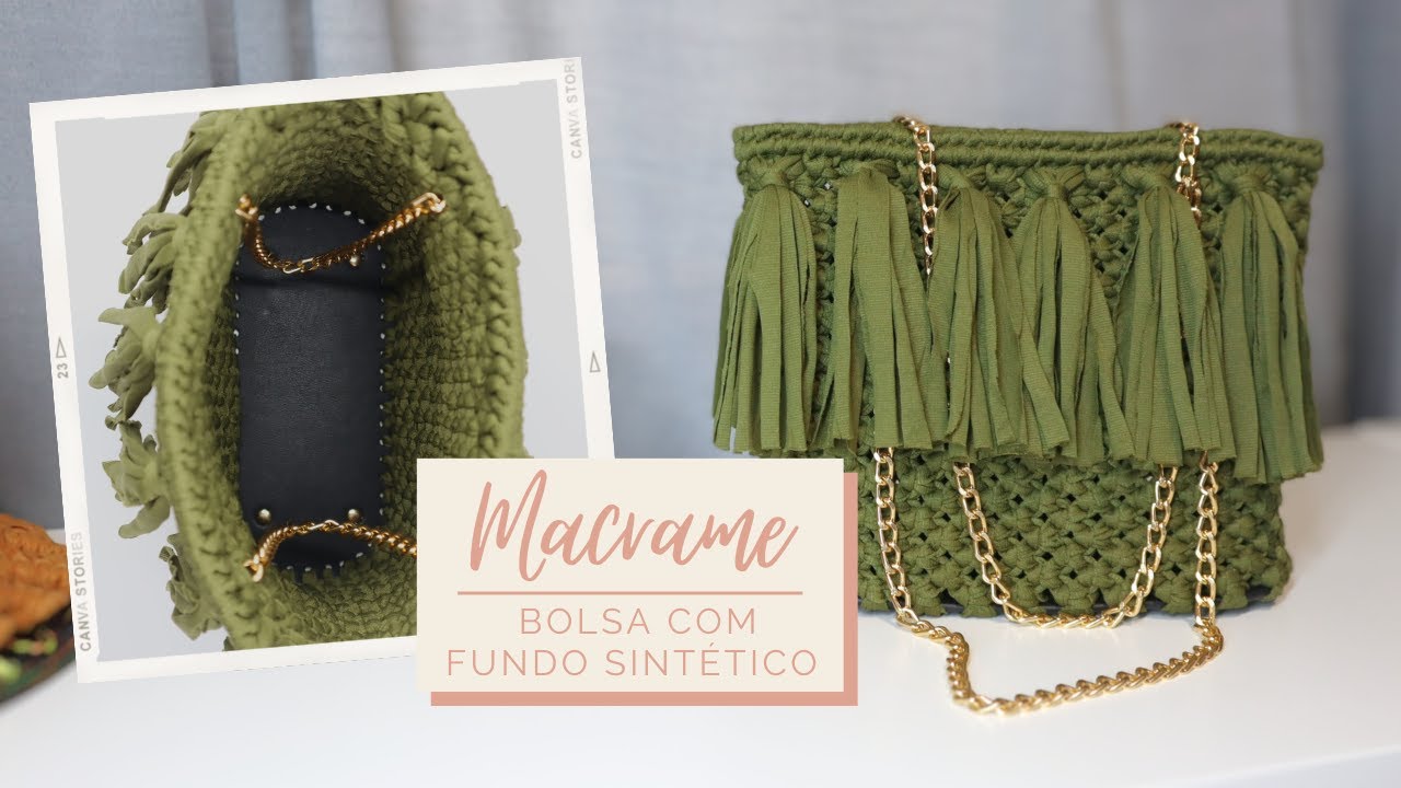 Como fazer uma Bolsa com fundo de couro sintético em macramé - MACRAME PASSO A PASSO