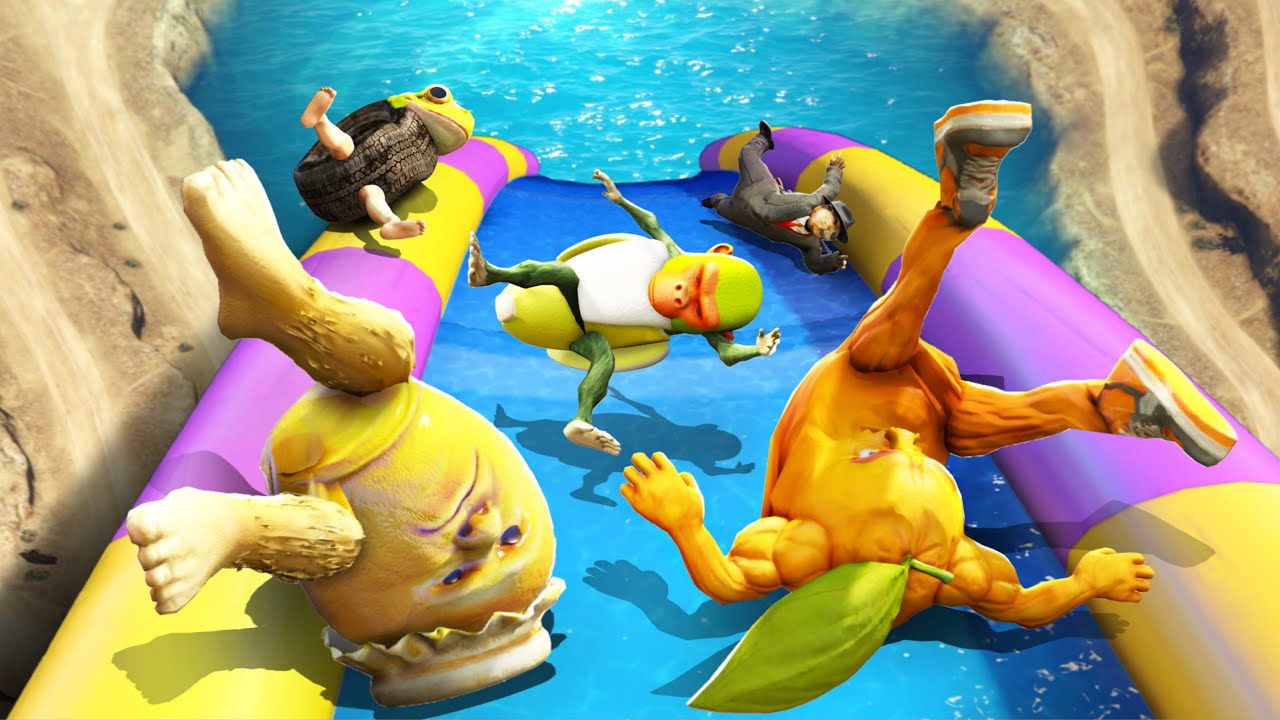 GTA 5 Garamaraman and Italian Brainrot Memes Gang Dynamic Waterslides and Fails