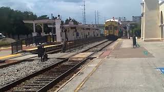 Northbound sunrail arriving at downtown Orlando Florida 