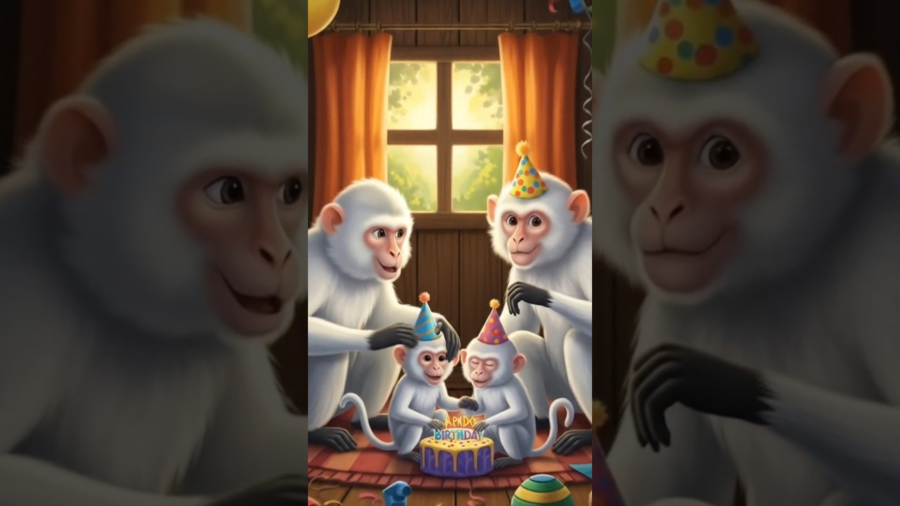 "Monkey Family Birthday Celebration 🎂🐒 | Cute Cartoon Party for Kids"