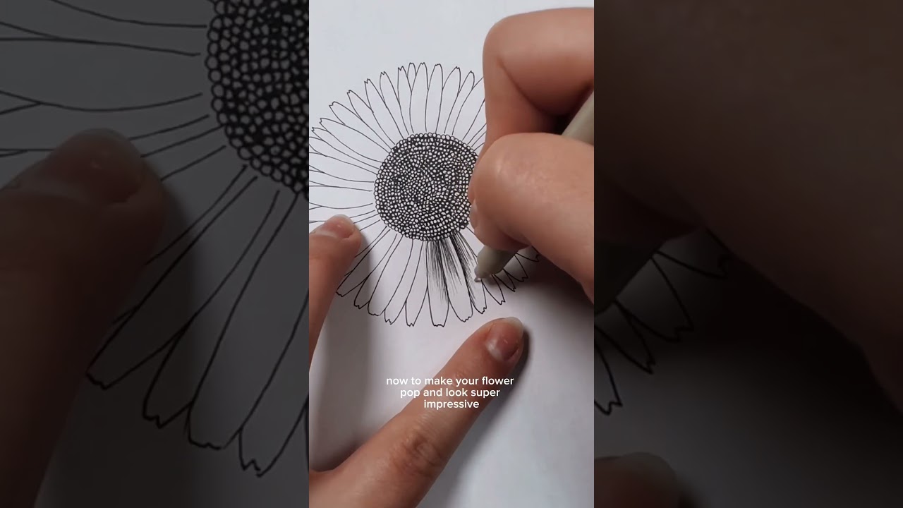 Самый простой способ нарисовать цветы чернильными ручками // пошаговый рисунок подсолнуха #руково...