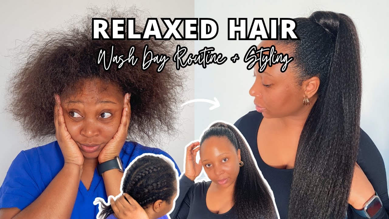 My Relaxed Hair Wash Day Routine and Styling - YouTube