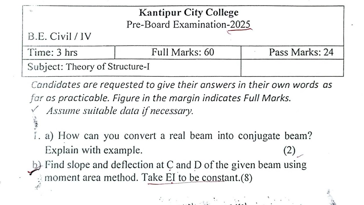 ToS-I Preboard Qsn Solution|Kantipur City College 2025|Theory of Structure-I BE Civil PU PoU 
